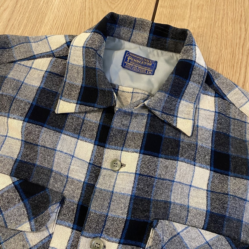 Vintage Pendleton Wool Shirt Mens M Black White Plaid Collar USA Long Sleeve